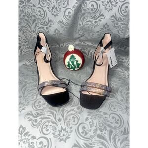 NWT Sonoma Rhinestone Block Heels Sz 4 Black Satin Holiday Glam